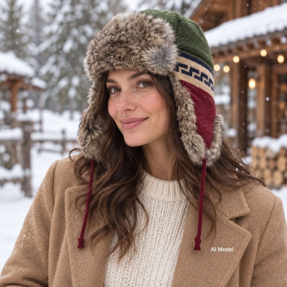 Paul Leinburd Crown Cap Wool Rabbit Fur Trapper Hat Green Burgundy Winter